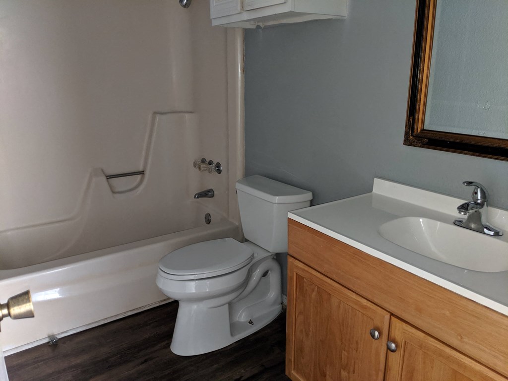 a bathroom with a toilet and a sink and a bath tub