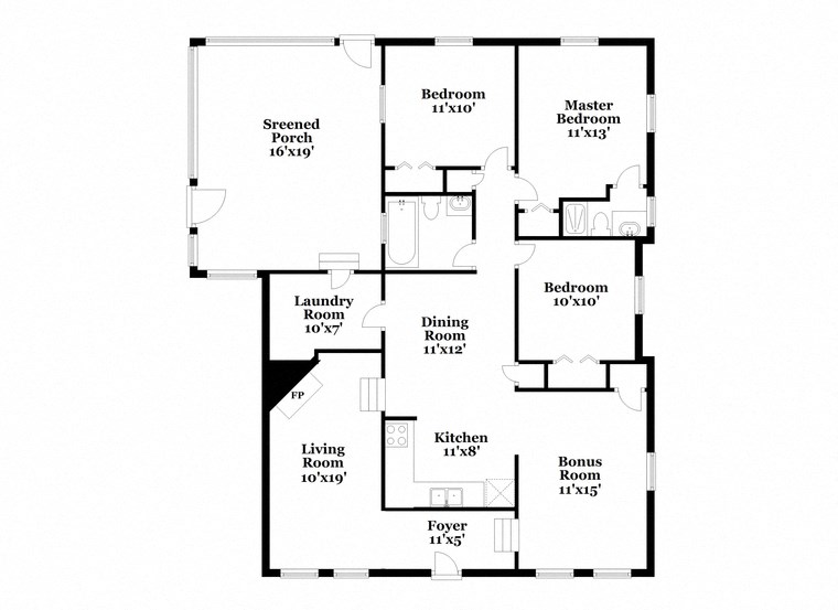 a floor plan of a house with two bedrooms and two baths