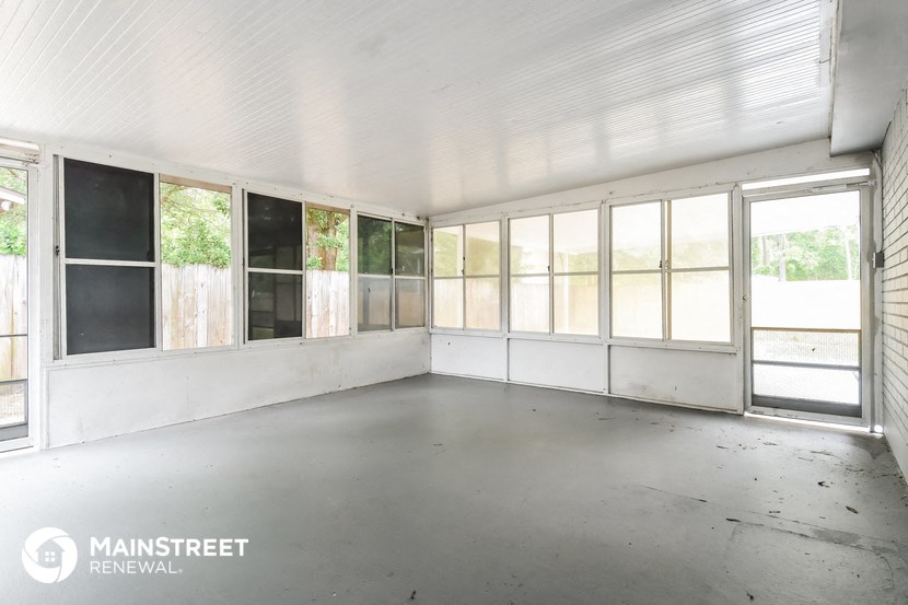 a large empty room with lots of windows