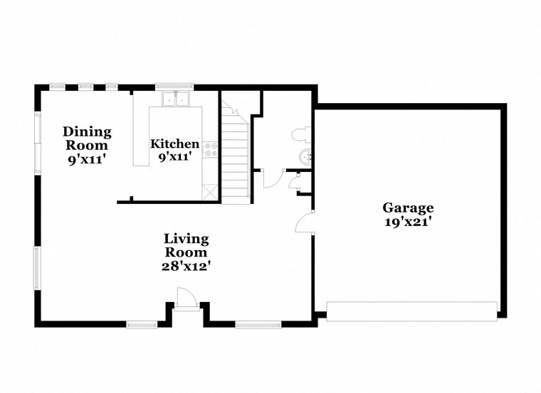 a floor plan of a house with a living room and a dining room
