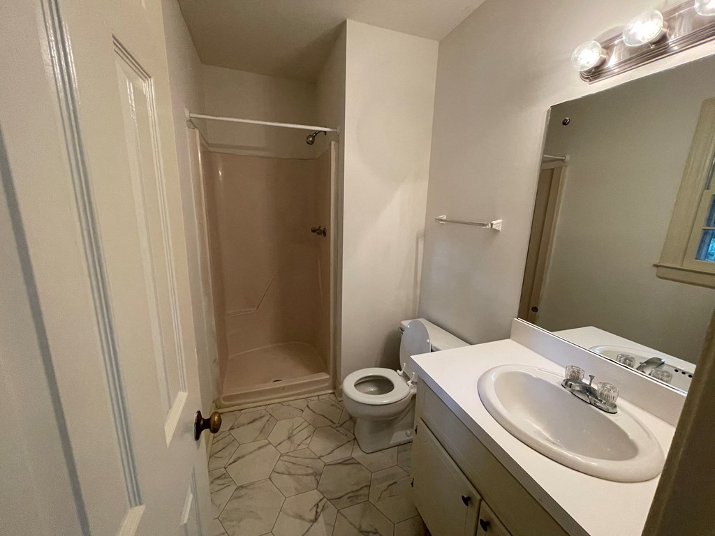 a bathroom with a sink toilet and a shower