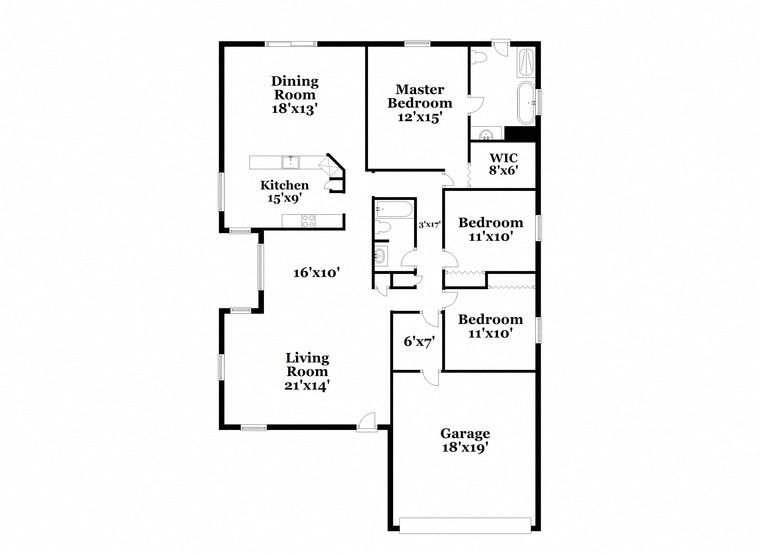a floor plan of a house with two bedrooms and two bathrooms