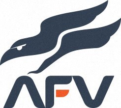 a blue and white logo of a bird and a letter nv