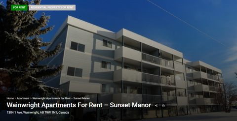 an image of a building with the caption warming apartments for rent sunset manor