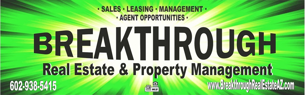 a poster for breakout real estate and property management with green rays