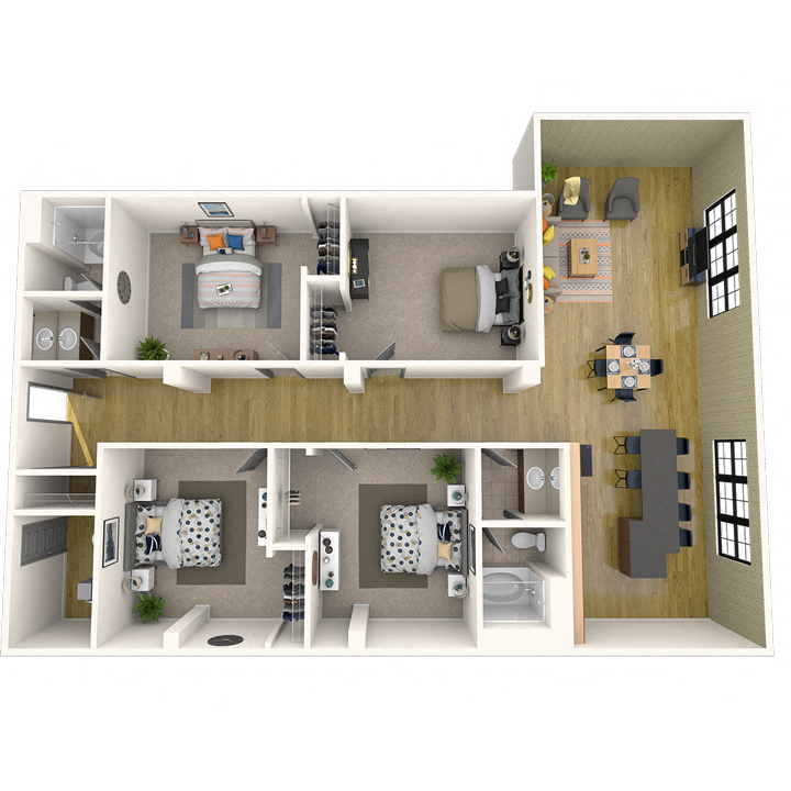 4 Bedroom, 2 Baths (Rate Per Bed)