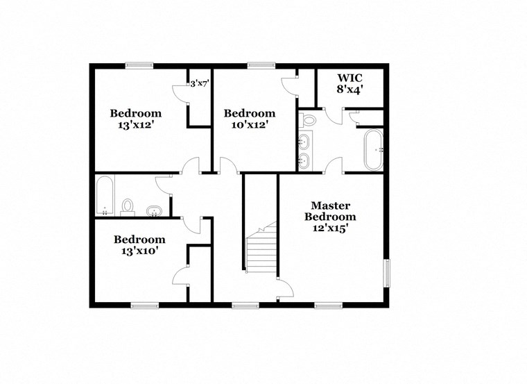 a floor plan of a house with a combination of bedrooms and baths