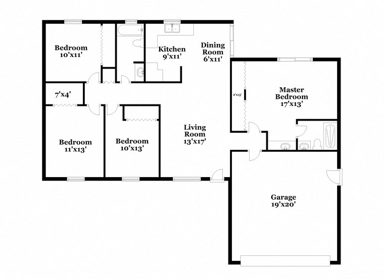 a floor plan of a house with a combination of bedrooms and a living room