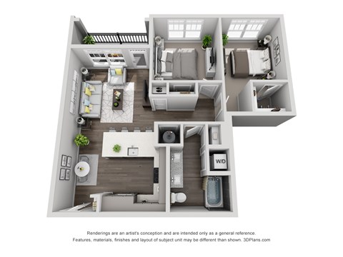 B4_2 Bed 1 Bath Floor Plan at Central Island Square, South Carolina, 29492