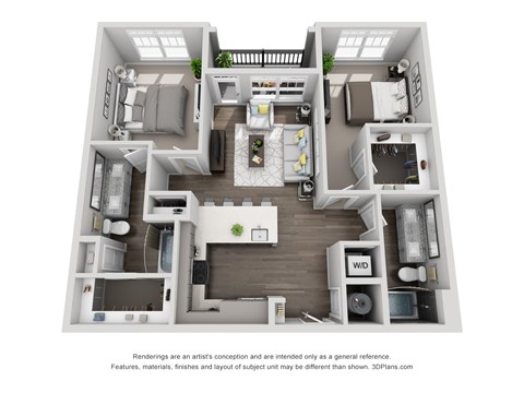 C1 2 Bed 2 Bath Floor Plan at Central Island Square, Daniel Island, SC, 29492