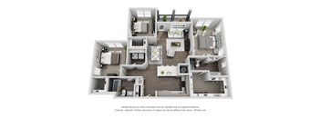D1 3 Bed 2 Bath Floor Plan at Central Island Square, South Carolina