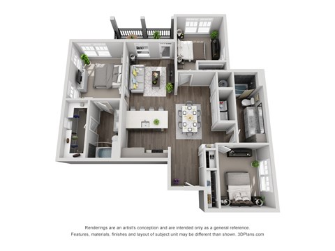 D3 3 Bed 2 Bath Floor Plan at Central Island Square, Daniel Island, SC, 29492