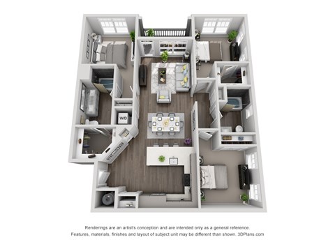 D4  3 Bed 2 Bath Floor Plan at Central Island Square, Daniel Island, SC