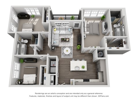 D6 3 Bed 2 Bath Floor Plan at Central Island Square, Daniel Island, 29492