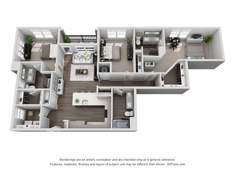 D7 3 Bed 3 Bath Floor Plan at Central Island Square, Daniel Island, South Carolina