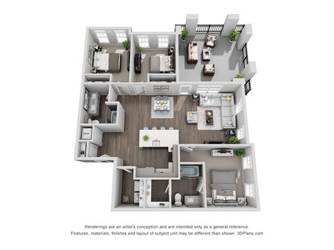 D8 3 Bed 2 Bath Floor Plan at Central Island Square, Daniel Island