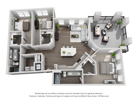 D9 3 Bed 2 Bath Floor Plan at Central Island Square, South Carolina
