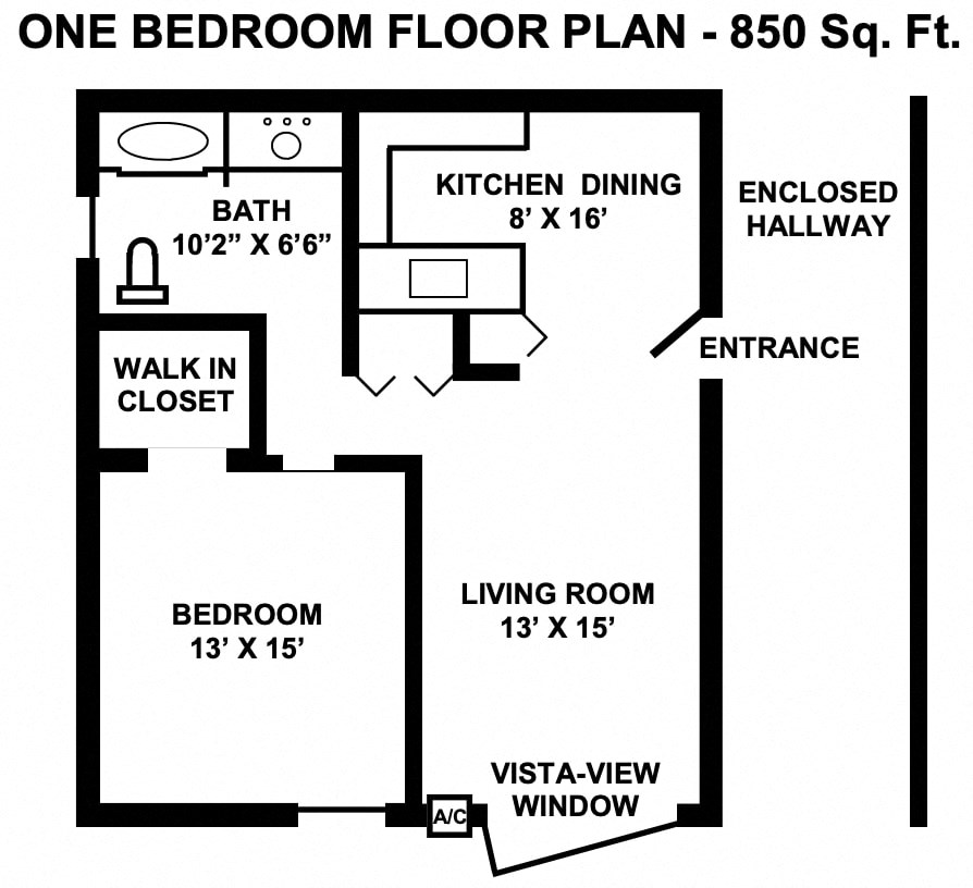 a floor plan of a one bedroom floor plan with a bathroom and a living room