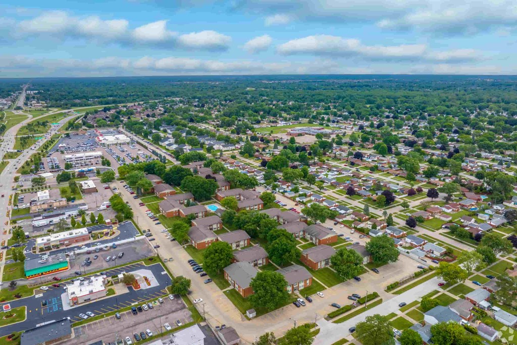an aerial view of a suburb of a city