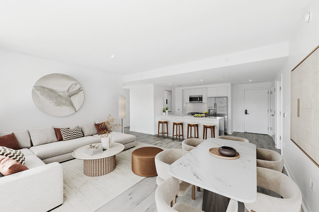 a living room with a couch and a table