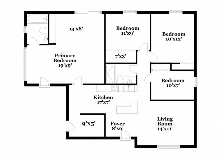 a floor plan of a house with a combination of bedrooms and a living room