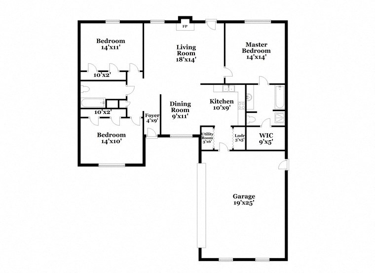 a floor plan of a house with a combination of bedrooms and baths