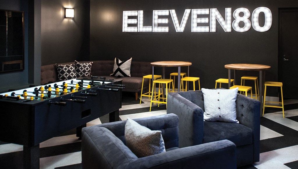 Large gaming lounge with foosball table