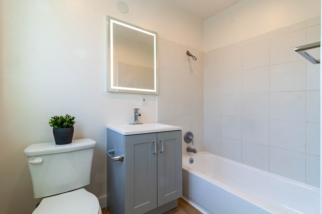 a bathroom with a toilet and a sink and a bath tub