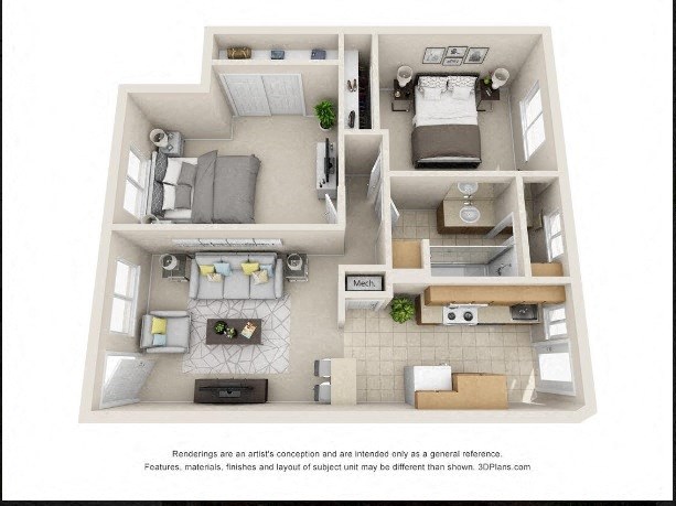 a floor plan of a house with a bedroom and a living room
