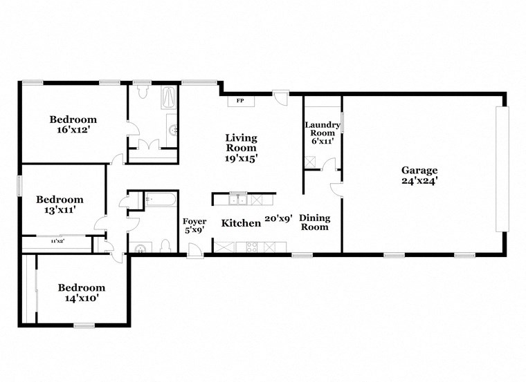 a floor plan of a house with a closed in kitchen and a living room