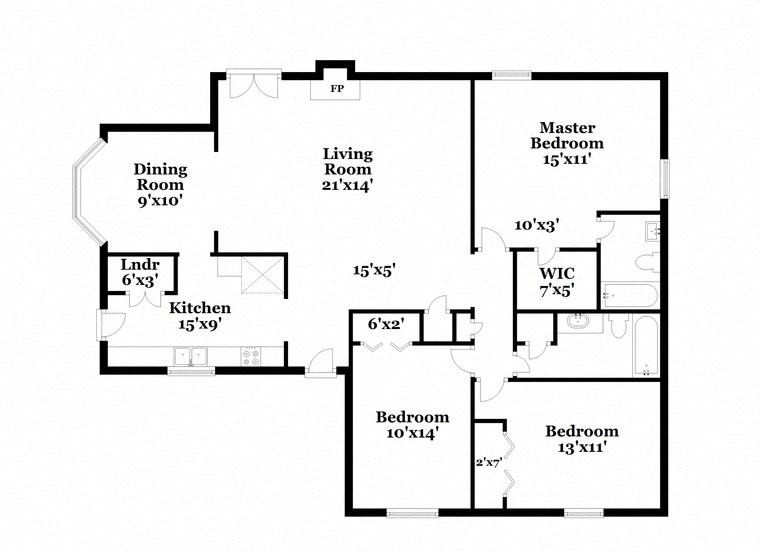 a floor plan of a house with two bedrooms and a living room
