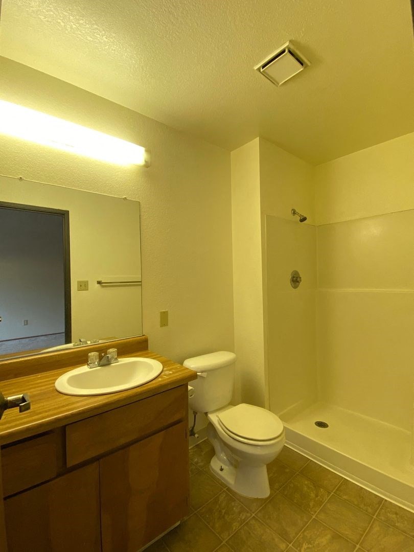 a bathroom with a sink toilet and a shower
