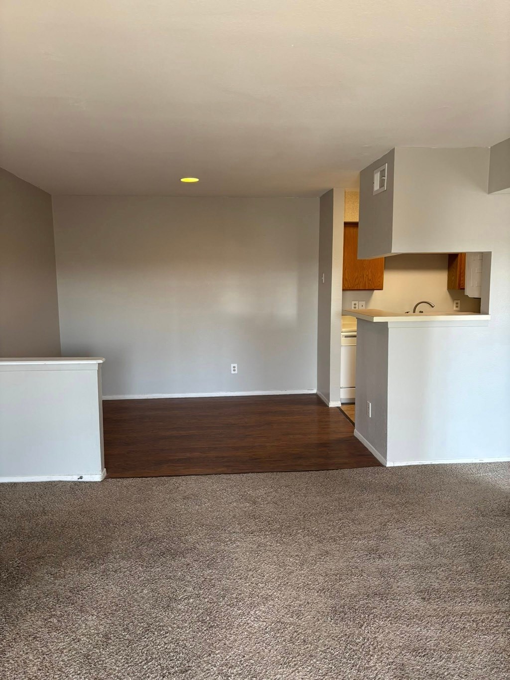 A room with a white cabinet and a carpeted floor.