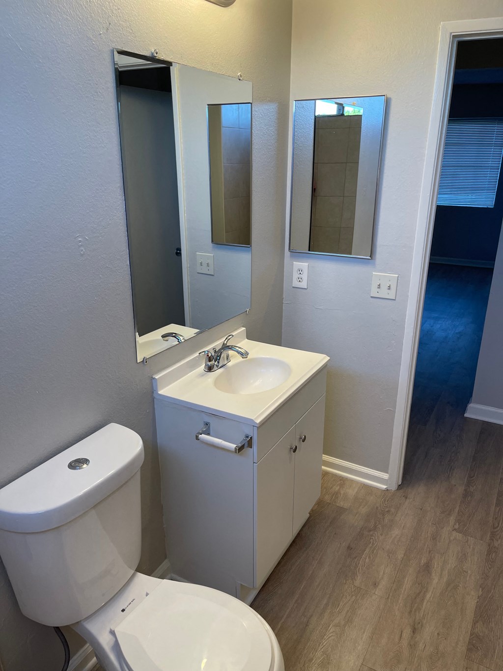 a bathroom with a toilet and a sink and a mirror