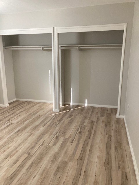 a empty room with a wood floor and a closet
