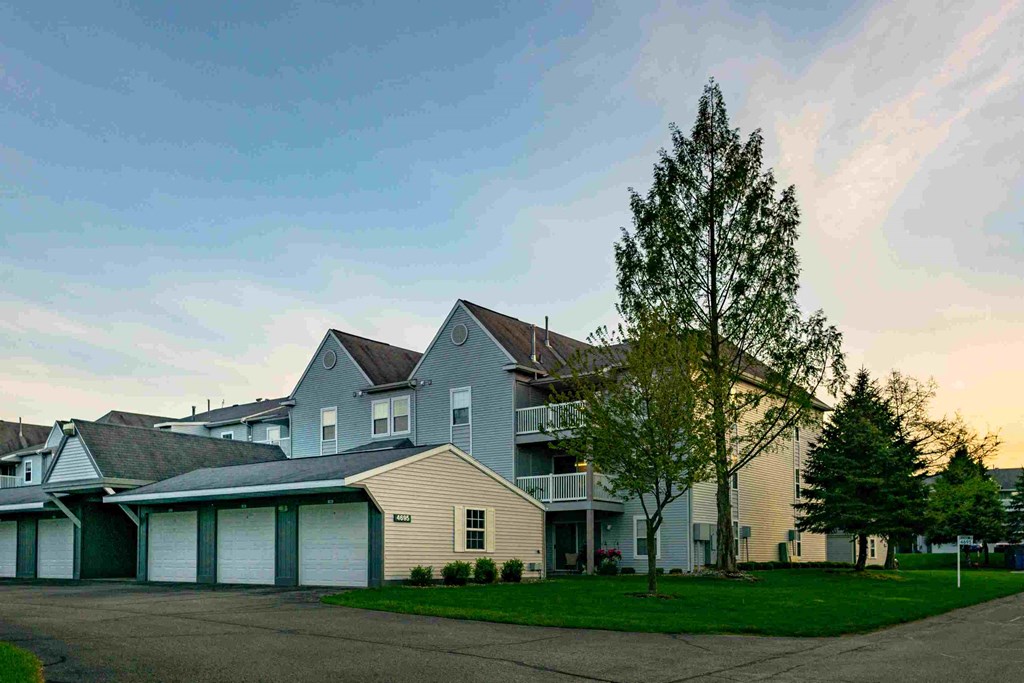 a street view of a house with a tree in front of it