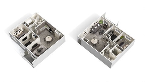 two floor plans of a house with a living room and a dining room