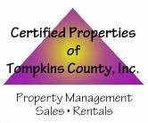 A logo for Certified Properties of Tompkins County, Inc. that includes property management, sales, and rentals.