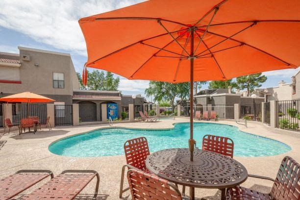 Poolside Dining Tables Poolside Dining Tables at Ranchwood Apartments, Arizona