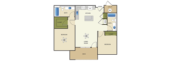 2 Bed 2 Bath Floor Plan at Enclave at 1400 South Apartments, Salt Lake City, 84115
