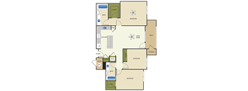 3 Bed 2 Bath Floor Plan at Enclave at 1400 South Apartments, Salt Lake City, Utah