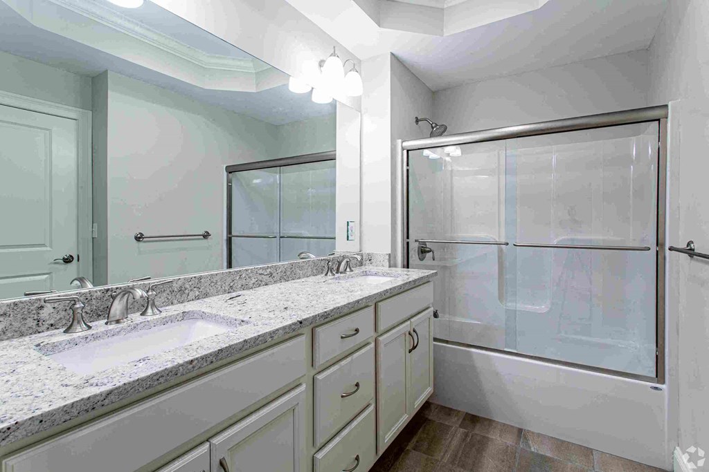 a bathroom with a sink and a shower