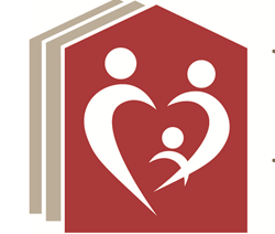 A logo with a heart shape containing two people and a child.