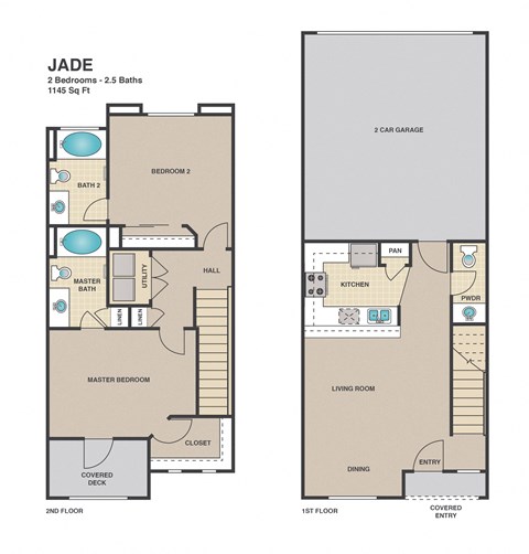 Jade Floorplan 2 bdrm 2.5 bath
