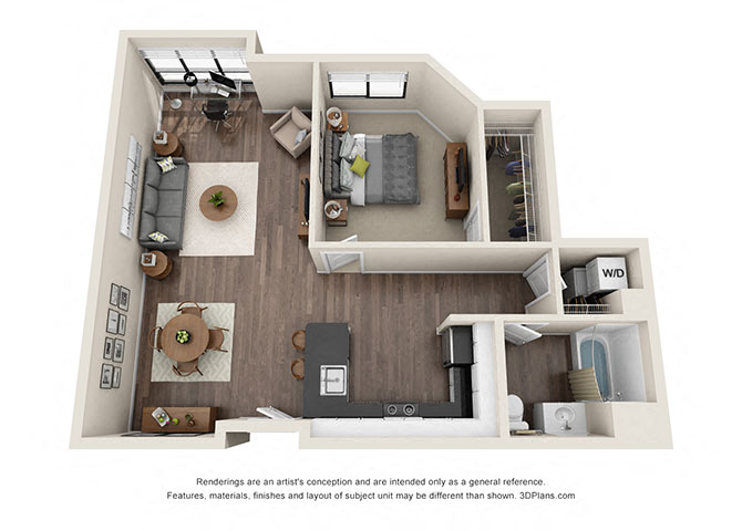 ONE BEDROOM 1,057 Sq.Ft. Floorplan at Wilshire Vermont, Los Angeles, CA