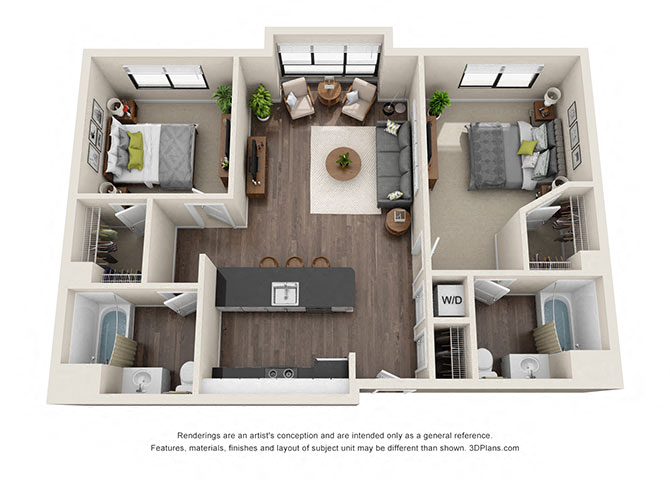 Two Bedroom 1,062 Sq.Ft. Floorplan at Wilshire Vermont, CA 90010
