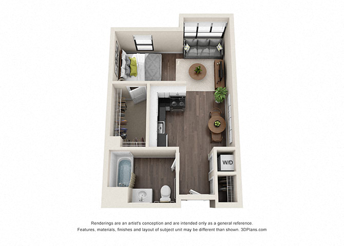 Studio E2 503 Sq.Ft. Floorplan at Wilshire Vermont, Koreatown, CA
