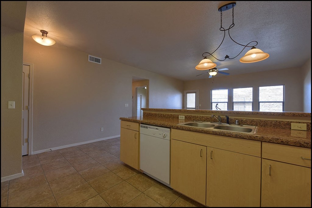 a kitchen with a sink and a counter top