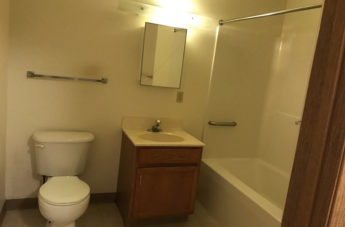 A white toilet sits next to a sink in a small bathroom.