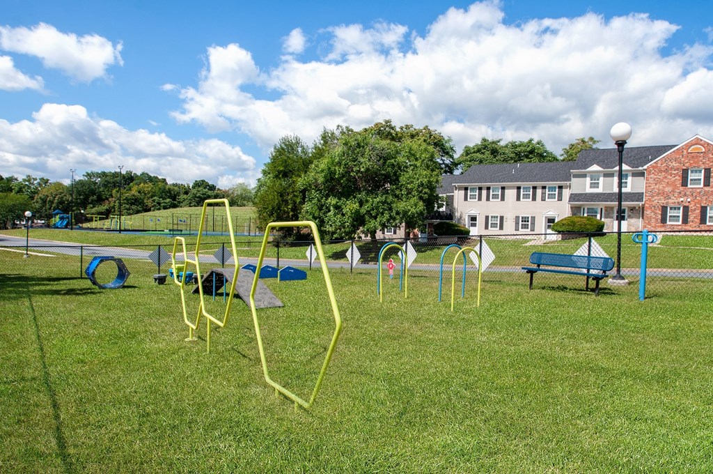 a playground in a park with swing sets